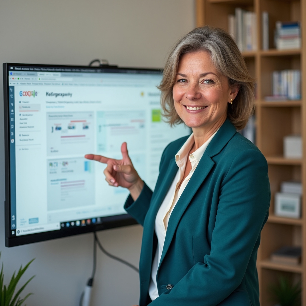 Course instructor explaining e-commerce SEO concepts with clear visual examples